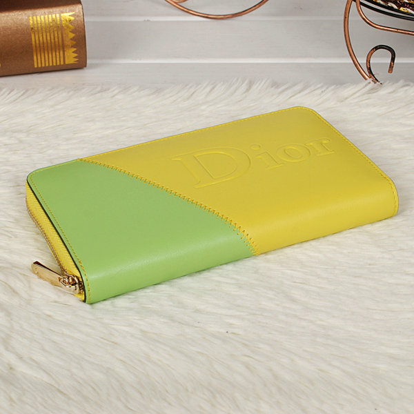 dior zippy wallet calfskin 118 yellow&green